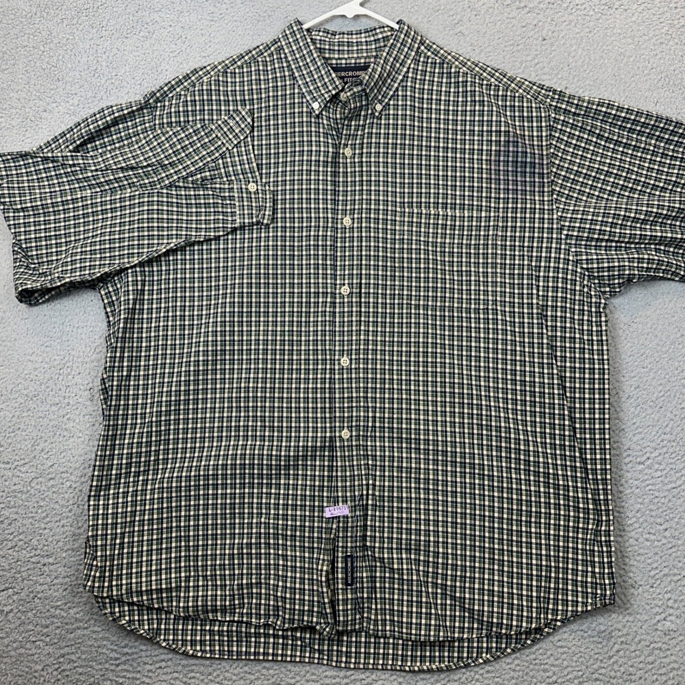 Vintage Abercrombie Fitch Shirt Mens XL Blue Green Plaid Button Down Long Sleeve